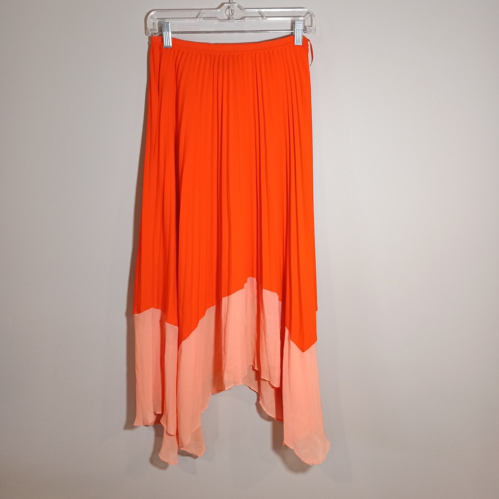 French Connection ali colorblock pleated skirt in neon orange/ papaya Size US 6